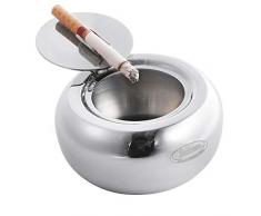 Aschenbecher, Newness Edelstahl Modern Tabletop Aschenbecher mit Deckel, Zigarette Aschenbecher für den Innen- oder Außenbereich, Asche Halter für Raucher, Desktop Aschenbecher für Home Office, Silber