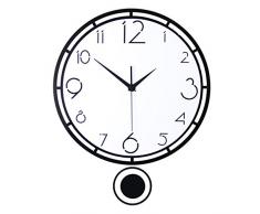 NYDZ Schwingende runde Uhr Retro Schwarze Pendelwanduhr ， stille Bewegung - Keine tickenden Geräusche