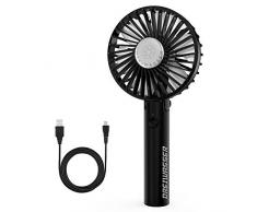 DreiWasser Ventilator Hand USB Mobil als Tragbarer Akku Lüfter mit 2600mAh Aufladbarer Batterie für Büros, Zuhause, Urlaub, Reisen oder beim Schminken (SCHWARZ)
