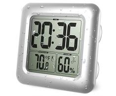 Iadong Digitale Badezimmer Duschuhr, große wasserdichte Wanduhr, Thermometer & Hygrometer Temperatur Feuchtemessgerät mit 4 Saugnäpfen und Halterungen