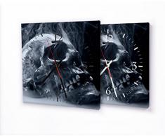 Printalio - Skull - Lautlose Wanduhr mit Fotodruck auf Leinwand Keilrahmen | geräuschlos kein Ticken Fotouhr Bilderuhr Motivuhr Küchenuhr modern hochwertig Quarz | 30 cm x 30 cm mit schwarzen Zeigern