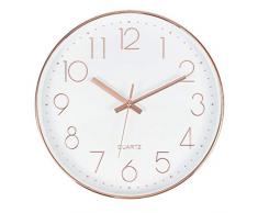 Tebery 12 Zoll (30cm) Rund Wanduhr groß ohne Tickgeräusche modern für Wohnzimmer Büro und Cafeteria(Rosegold, Mehr Rosa)