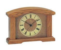 AMS Funk-Tischuhr analog Holz Antik-Design mit Metall-Ziffernblatt römische Zahlen Landhausstil