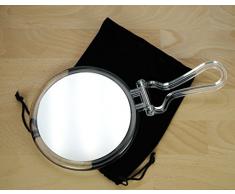 Reisespiegel Acryl klappbar: Doppelseitiger Makeup Spiegel mit 10-fach Vergrößerung, Kosmetikspiegel mit Griff, Make Up Spiegel klein mit Geschenk Etui aus Samt - Taschenspiegel klar - 16cm, Fantasia