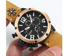 N-A Klassische Mode Quarz Chronograph Stoppuhr Herren Schwarz Roségold Alter Braun Kuh Leder Bootsuhr AAA Weiß Braun