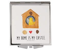 Mr. & Mrs. Panda Schminkspiegel, schminken, Handtaschenspiegel quadratisch Vogelhaus mit Spruch - Farbe Weiß