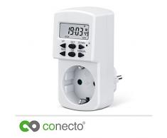 conecto Digitale Zeitschaltuhr für Steckdose | 1,5 LCD-Display | 8 Schaltprogramme (Wochen-/Tages- und Minutenprogramm) | Schutzklasse IP20 | Kindersicherung | 1800W | Back-Up Reserve-Akku | weiß