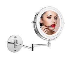 Athomestore Kosmetikspiegel mit LED Beleuchtung, Kosmetikspiegel beleuchtet wandmontage, vergrößerungsspiegel 1x/5xFach - 360° Horizontal Schwenkbar und Vertikal, Metall Verchromt