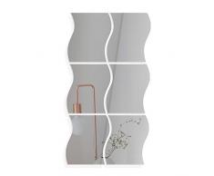 VINFUTUR 6 Stücke Spiegelfliesen je 14×19cm, Wandspiegel Wellenform Spiegel Wandaufkleber Selbstklebend Spiegelkachel Fliesenspiegel Dekospiegel für DIY Wanddeko Homedeko