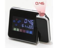 Projektionswecker LED Wecker Digital Alarm Clock Reisewecker mit Projektion Große Anzahl Tischuhr mit 180 Drehung / Innentemperatur und Luftfeuchtigkeit /Uhrzeit und Datum/5 Min Snooze (Schwarz)