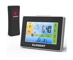 ELEGIANT Wetterstation mit Funk Außensensor, Digitaler Thermometer-Hygrometer für Innen Außen, Mondphasen, Wettervorhersage, Alarm/Snooze, 3 Außenkanäle, Farbdisplay, Touchscreen
