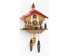 Quarz Kuckucksuhr Schwarzwaldhaus mit beweglichem Biertrinker und Mühlrad, mit Musik, inkl. Batterien TU 4215 QM