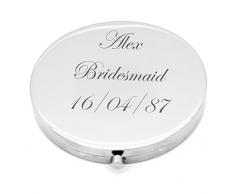 Taschenspiegel für Hochzeit, Brautjungfern, Silber, rund, Gravur personalisierbar