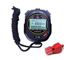 LAOPAO Stoppuhr,60 Stück Speicherdaten 1/100 Sekunden Precision Digitaler Timer mit Stumm Modus und Shutdown Funktion Pfeife für Sporttrainer,Schiedsrichter,Sportler,Fußballspieler,Läufer