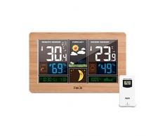 Queen Boutiques Funkwetterstation Innen- und Außenwetterstation Mit Alarm und Feuchte Temperatur Feuchte Druck Mondphase Wecker (Color : Wood, Größe : 8.07 * 5.11 * 1.18)