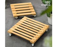 Dotbuy Pflanzenroller Blumenroller Transportroller Untersetzer Rollbrett Kübelroller Pflanzenwagen aus Holz (9.8 x 9.8 inch,Holzfarbe)