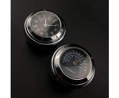 HENGCHENG Standuhren Un7 / 8 Zoll Motorrad Lenker Mount Dial Clock Uhr Und Thermometer Temp Gauga Für Harley Wasserdicht, Schwarz