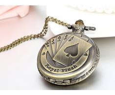 JewelryWe Vintage Taschenuhr Herren Analog Quarz Uhr mit Halskette Kette Kettenuhr Pocket Watch Vatertag Geschenk Royal Flush Poker Spielkarten