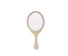 unknow 1 Stück HHeld Spiegel Vintage Muster Design Oval geformter Kosmetikspiegel Tragbarer Kosmetikspiegel Griff Make-up Kosmetikspiegel Kosmetikzubehör für Mann Frau Beige