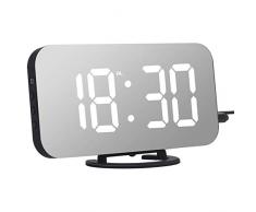 Dricar Digitaler Wecker, Mehrfunktionaler großer LED-Bildschirm Design USB Stromversorgung 3-Stufen Helligkeit Kontrolle und 12/24H Anzeige, Spiegel Tischuhr mit 3 Weckzeiten Ladeanschluss