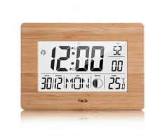FanJu FJ3530 Digital Wecker Funk Batteriebetriebener Groß Tischuhr mit Extra Großem Display | Innentemperatur | Mondphase | Schlummerfunktion | Calendar Wecker für Zu Hause.