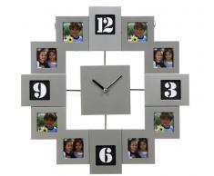 New Edition super moderne Wanduhr modern Times Bilderrahmenuhr aus Aluminium matt für 8 Fotos