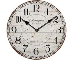 YOAI Wanduhr küchenuhr Vintage Shabby CHIC Antik Nostalgie Rustikale Quarzuhr aus MDF mit lautlosem Uhrwerk,12 Zoll/30CM Ø (Grau)