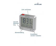 Atrium digitaler Funk-Wecker LCD sensorgesteuerte Nachtlicht-Funktion Schlummer-Funktion Obenabsteller Reise-Wecker Silber/rot A740-19