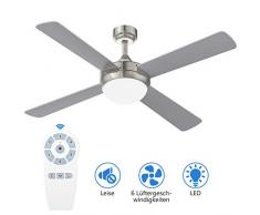 YUNLIGHTS Moderner Deckenventilator mit Licht und Fernbedienung - 52 Zoll reversibler 4 Blatt- Metall deckenventilator mit licht leise led mit 6 Geschwindigkeitsmodi für Sommer und Winter