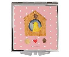 Mr. & Mrs. Panda Schminkspiegel, Silber, Handtaschenspiegel quadratisch Vogelhaus - Farbe Rot Pastell