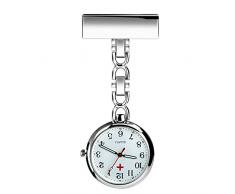 BestFire Pulsuhr Krankenschwester Pflegeuhr Schwesternuhren mit Clip Kitteluhr Herren Damen Quarz Digital für Doktor Krankenschwester (Silber)