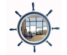 XIUXIU Spiegel Nordischer Hauptwohnzimmer-Dekorations-Spiegel-Badezimmer-antiker wasserdichter Schminkspiegel (Color : White Painted Blue Side)
