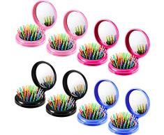 8 Stücke Runde Reise Haarbürste Mini Haarkamm mit Makeup Spiegel Tasche Haarbürste Falten Haarbürste für Reis (Pink, Blau, Schwarz, Rosenrot)