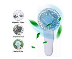 REENTE USB Ventilator,Handventilator Batteriebetrieben mit Double Blades und Double Motor,Tragbarer Ventilator Auto Mini Ventilator mit 4 Modus,USB Ventilator Leise für Schlafzimmer Camping(2000mAh)