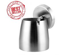 Sunshine smile Edelstahl aschenbecher mit Deckel, Großer Edelstahl Aschenbecher Windgeschützt, Rutschfester Tischaschenbecher,sturmaschenbecher Edelstahl (Silver)