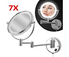 Kosmetikspiegel - EEK: A++, 7 Fach Zoom, LED Beleuchtung, Wandmontage, Gelenkarm, rund - Schminkspiegel mit Vergrößerung, Vergrößerungsspiegel, Rasierspiegel, Badspiegel, Wandspiegel, Make Up Spiegel