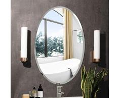 MX.home Runder abgeschrägter polierter rahmenloser Wandspiegel für Badezimmer, Eitelkeit, Schlafzimmer (50 x 70 cm Oval)