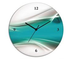 Artland Wanduhr ohne Tickgeräusche Glasuhr rund mit Motiv Design Quarz lautlos Größe: Ø 30 cm Abstrakt Türkis T9FA