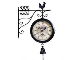 HJW Praktische Wandpendeluhr Doppelseitige Wanduhr Europäische Retro 360 Grad Drehung auf Racket Schmiedeeisen Wandseitenmontag römische Ziffern Ell Innendekoration Wanduhr,B