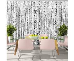 Vlies Fototapete 350x245 cm ! Top Tapete ! Wandbilder XXL Wandbild Bild Fototapeten Tapeten Wandtapete Wanddeko Wand Baum Birke Wald Landschaft Natur schwarz weiß c-A-0016-a-a