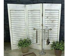 Livitat® Paravent Fensterladen H81 x B92 cm 3 flügelig Holz Shabby Chic Landhaus Deko LV1068 (Shabby Weiß)