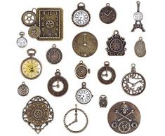BronaGrand Steampunk Zahnräder Gothic Charms 20 Stk Mischung Antik Anhänger Charms Uhren Wecker Bronze aus Metall für Schmuck Basteln