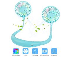 USB Mini Ventilator, Redmoo Ventilator Hals Hängend Mini Ventilator Leise Tragbarer Ventilator 2*verstellbar Köpfe 3 Windgeschwindigkeiten Wiederaufladbarer USB Lüfter für Outdoor Büros - Blau