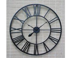 H&M Wanduhren Wanduhr retro schwarz römische Ziffern runde Wand Wanduhr ruhige Uhr Mode einfache Wohnzimmer Küche Restaurant Schlafzimmer Wanduhr -80cm