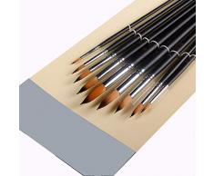 RZJF 9 Two-Color Nylon Haar Fan-Shaped Kugelschreiber, schwarz Lange hölzerne Pole Pen Ölmalerei, Acryl-Pinsel, Ventilator-Wasser-Kreide-Set