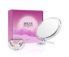 12.5cm Durchmesser 20-facher Vergrößerungs-Spiegel, zweiseitig, Schminkspiegel, 20x/1x Vergrößerung, für Hand/mit Ständer, zum Schminken, Entfernen von Mitessern/Schönheitsfehlern.(Silber)