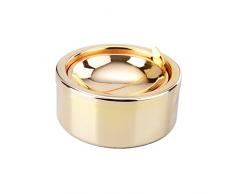 SWADCA Edelstahl Aschenbecher mit Deckel - Tischascher 12 cm - Design Sturmaschenbecher mit Kipp Deckel - Klappaschenbecher Windaschenbecher,Gold