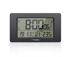 iTronics Digitale Funkwanduhr Tischuhr mit Temperaturanzeige & Countdown-Timer, Thermometer, Wecker und Kalender, Inklusive Batterie, Schwarz
