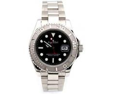 Neue Herren Automatik Mechanisch Roségold Edelstahl Yacht Uhr Saphir ETA2813 Schwarz Blau Kaffee drehbare Lünette 40mm (Black)