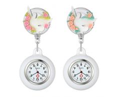 Krankenschwester Uhr Set Dehnbare 2pcs, Weiß Friedenstaube Krankenschwesteruhr Analog digital Schwesternuhren Silikon FOB Ansteckuhr Set für Damen Frauen